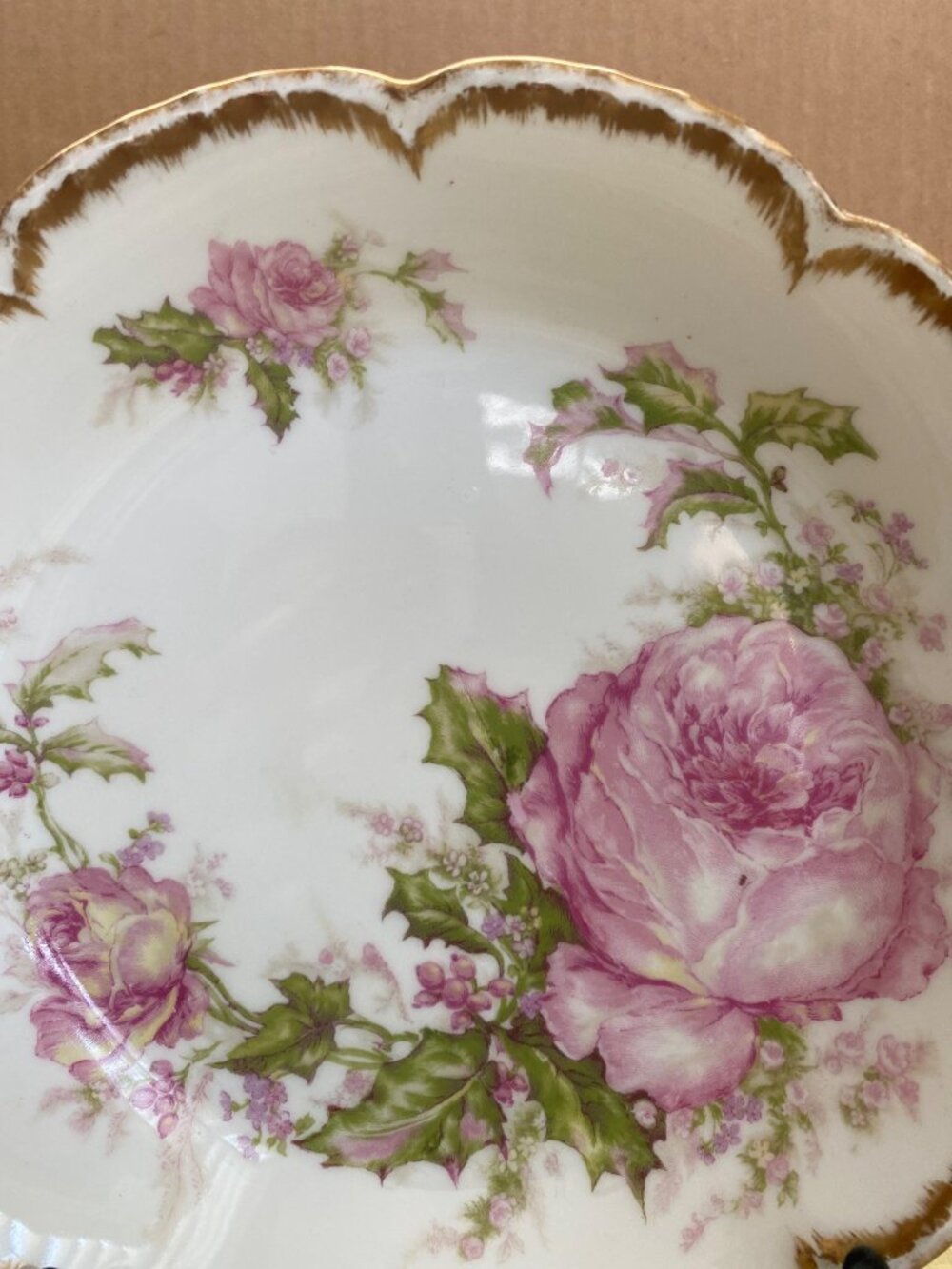 Haviland Limoges H90 Christmas Rose Double Gold 9" Round Serving Bowl Antique - Picture 8 of 13
